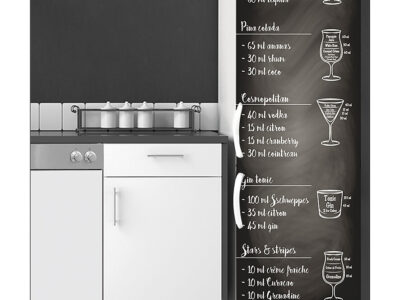 PLAGE Sticker mural décoratif pour réfrigérateur, recettes de cocktails Pina Colada, Cosmopolitan, Gin Tonic, 59,5 cm X 180 cm