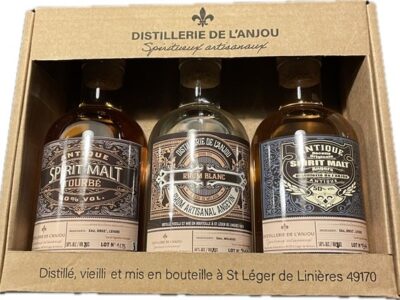 Coffret spiritueux 3*20cl (Spirit Malt Spirit Malt Tourbé et Rhum blanc) - Produit en Anjou - En direct de Distillerie de l'Anjou (Maine-et-Loire)