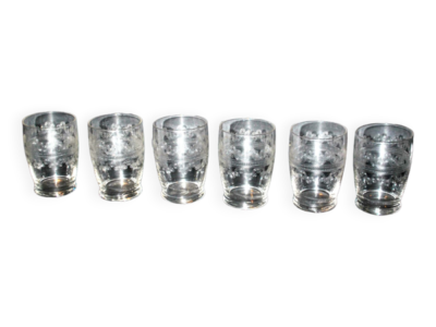 ART Lot de 6 verres à alcools en cristal gravé à l'acide en pantogravure 8cm, Baccarat transparent 6x6x8