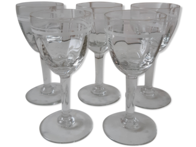 ART Lot de 5 verres à vin blanc de bar années 20 transparent 6x6x12