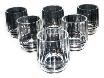 Lot de 6 verres ART DECO gobelet à alcool en verre taillé Tchécoslovaquie transparent 6x6x5