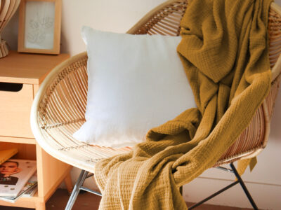 Blanc Cerise Plaid en gaze de coton 110x170cm Rhum Marron 170x1x110cm